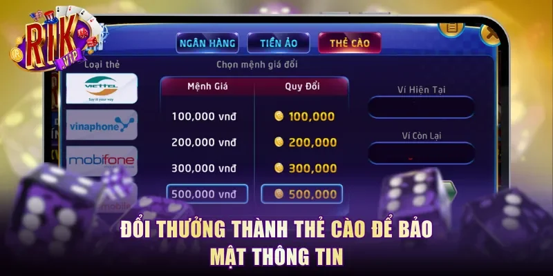 Đổi thưởng thành thẻ cào để bảo mật thông tin